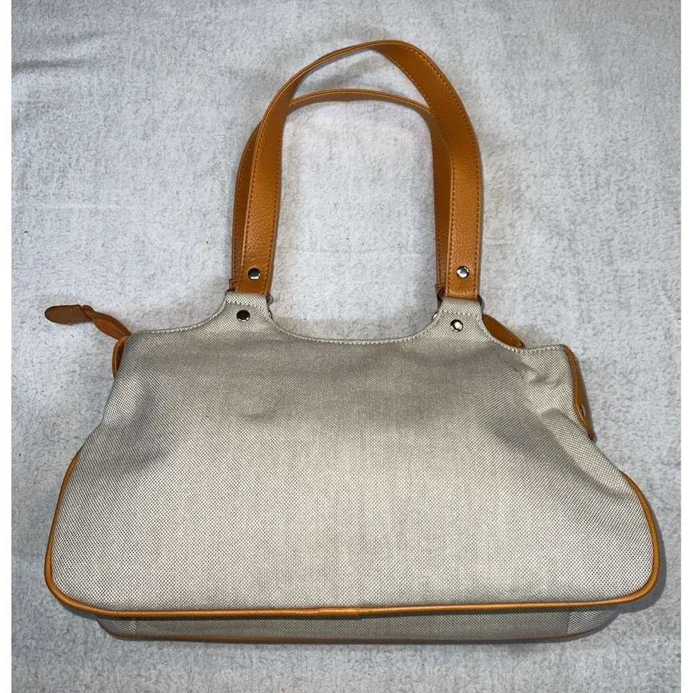 Zipper Hobo Bag Purse Pocketbook Linen Leather Orange Tan Pockets